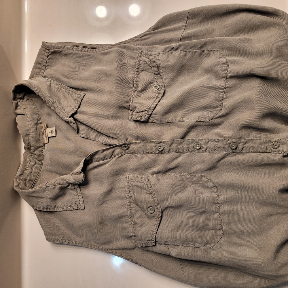 A.N.A. Sleeveless Button Down Belted Shorts Romper Sage Green 1X - Picture 9 of 13